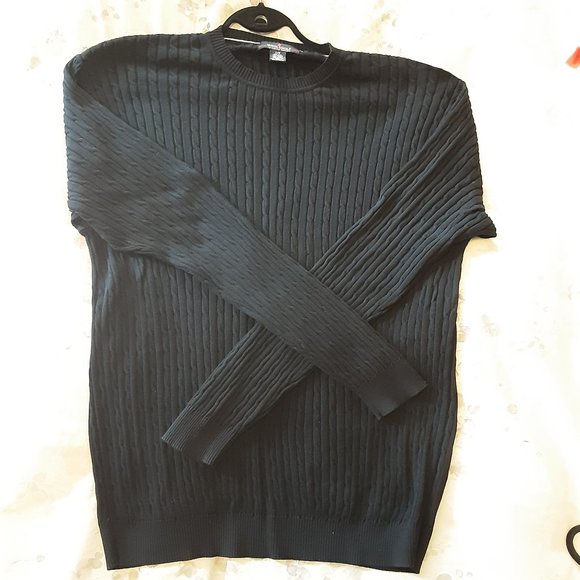 Weir Golf Men's Black Silk & Cotton Crewneck Cable Knit Sweater Large - Picture 8 of 11